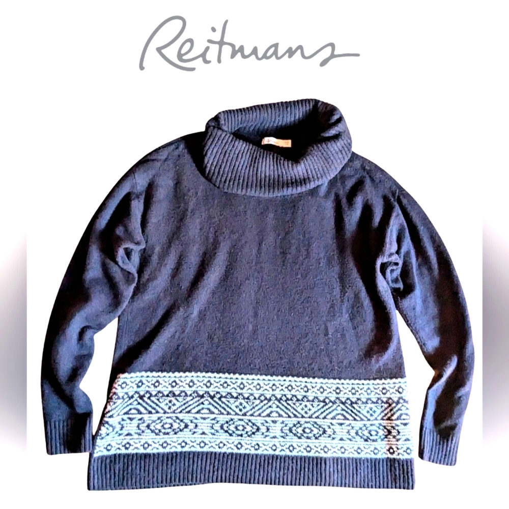 Size Lg Petite, Reitmans GUC navy blue with white & light blue bottom accents